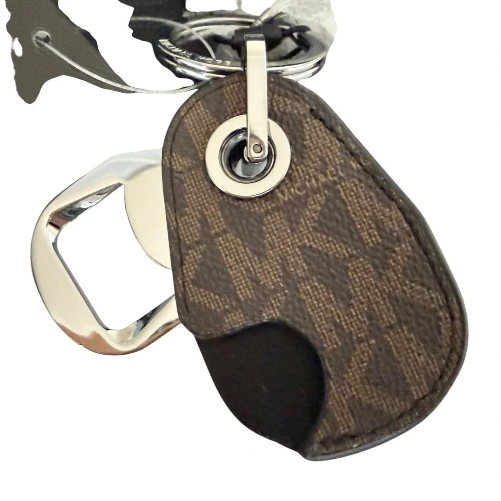 Michael Kors Men's Harrison Brown Signature Logo Bottle Opener Key Fob NWB